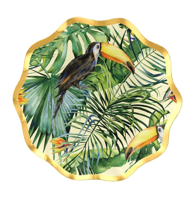 Palm Spring Round Paper Disposable Appetizer Bowls, Green/Gold, 6.5-in, 8-pk, for Summer Party C2466