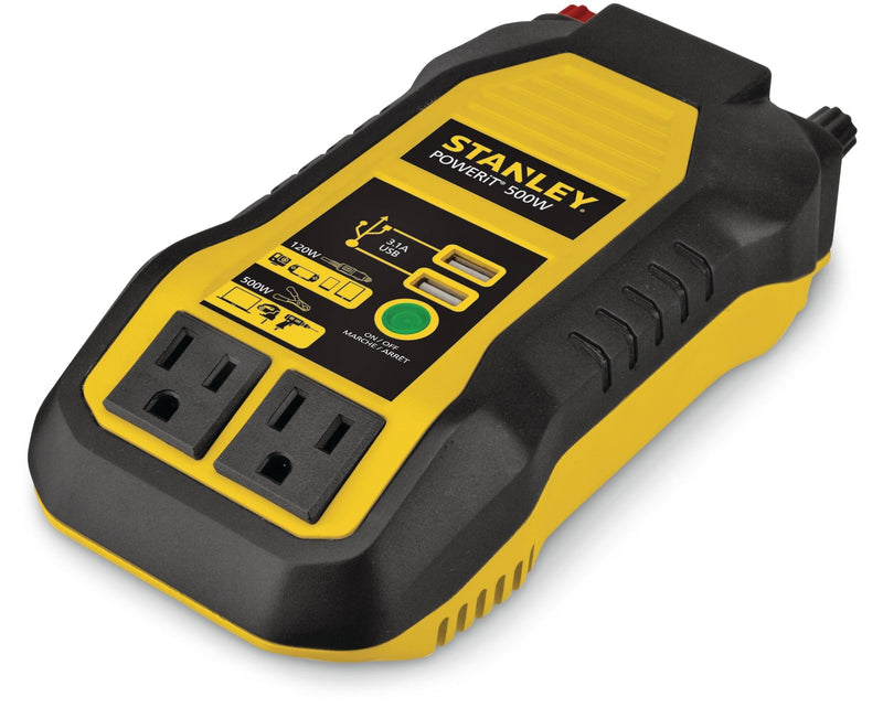 500W Inverter & Power Outlet with Battery Clamps, USB Ports, 12V DC Adapter L5239