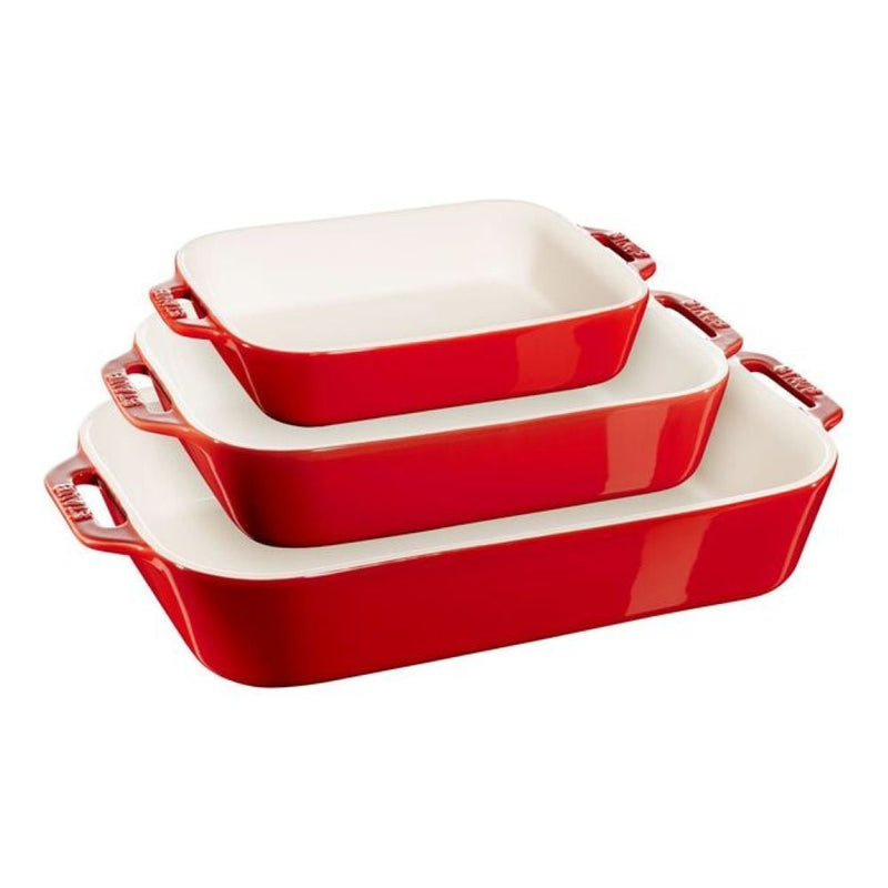 Nestable Cherry Non-Stick Ceramic Rectangular Baking Dish Set, 3-pc T0867