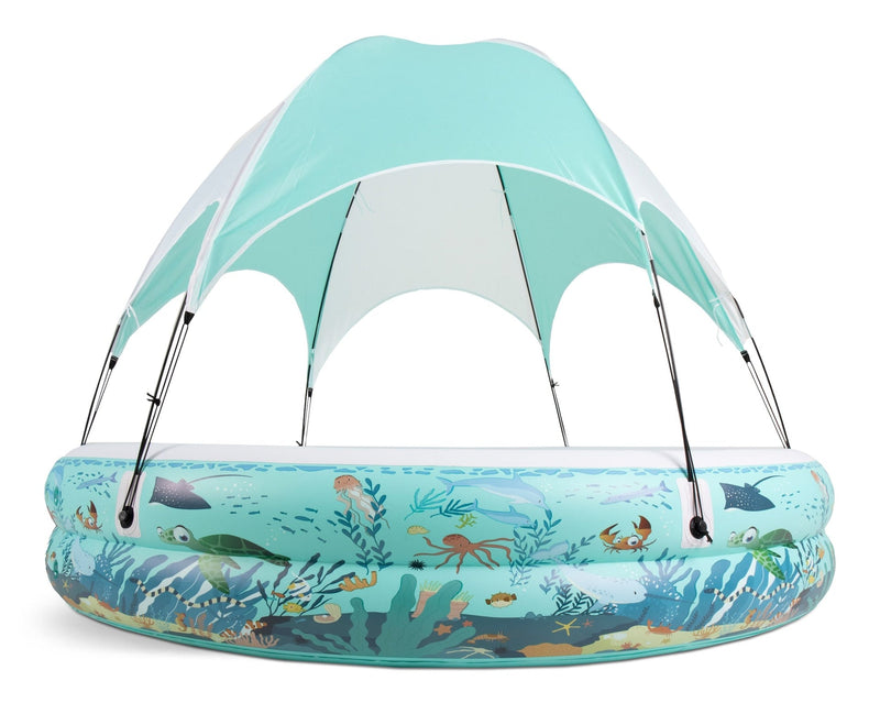 Ocean Life Splash & Play Inflatable 2 Ring Canopy Pool, 86.6” x 86.6” x 64” A6602