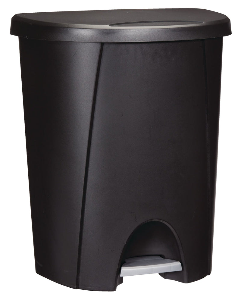 Plastic D-Shaped Step Garbage Can, Black, 25-L V8988