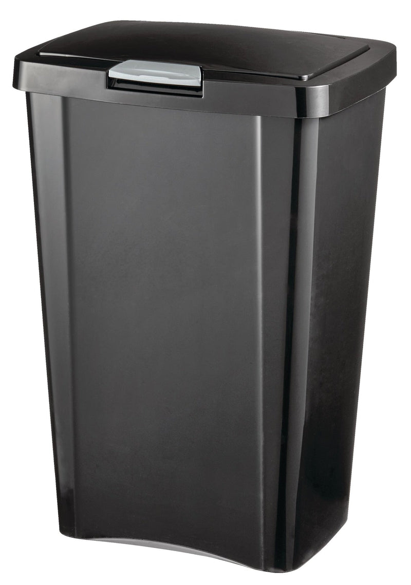 Plastic Rectangular Springloaded Touch Top Garbage Can, Black, 49-L E4166