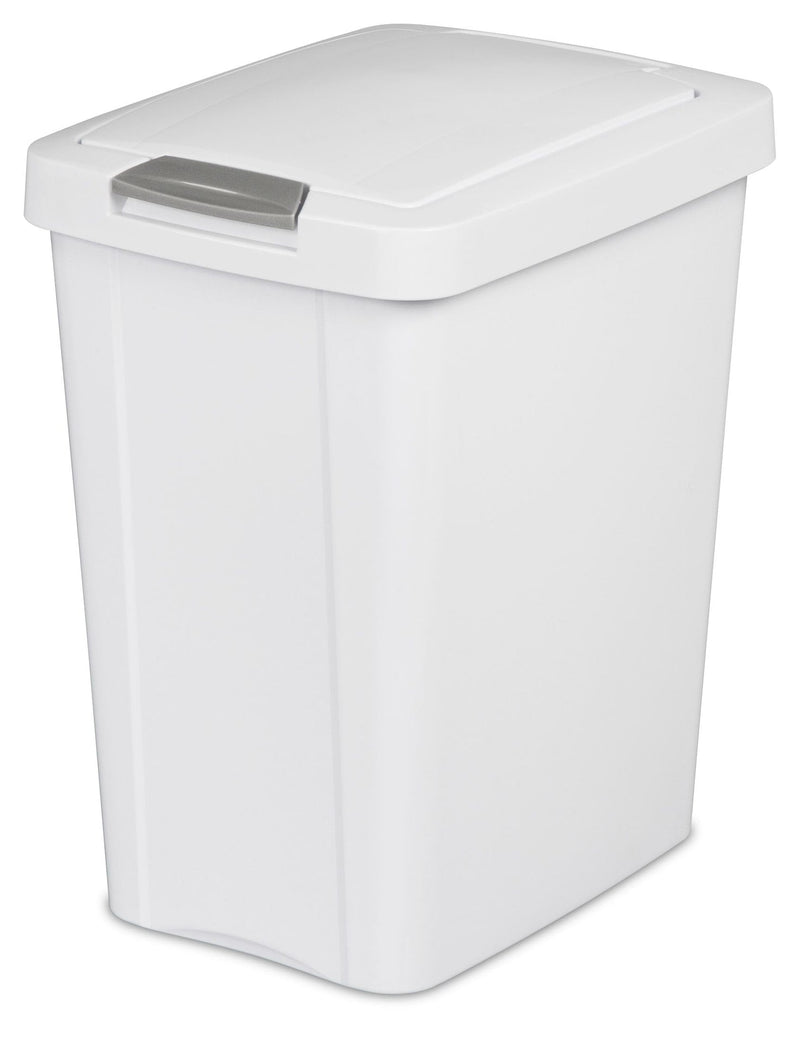 Plastic Rectangular Springloaded Touch Top Garbage Can, White, 28-L D4561