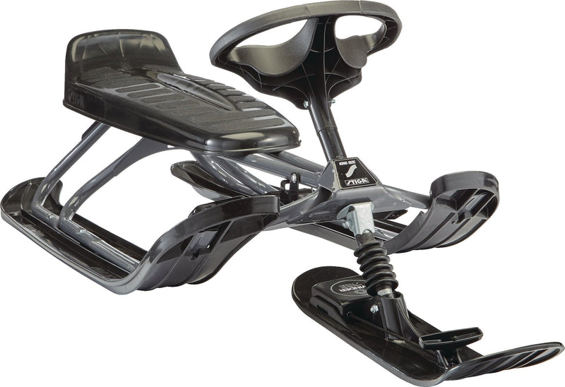 GT King Size Kids' 2-Person Winter Snow Racer Sled with Steering Wheel & Brakes, Grey Q0140