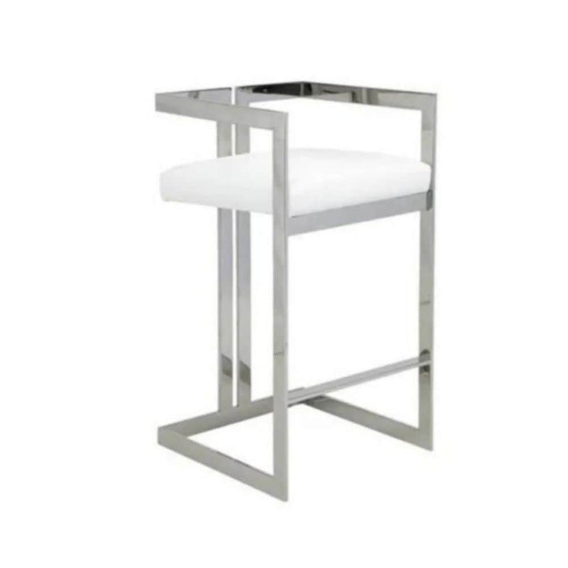 White Cushioned Harvey Stool with Silver Frame W0322