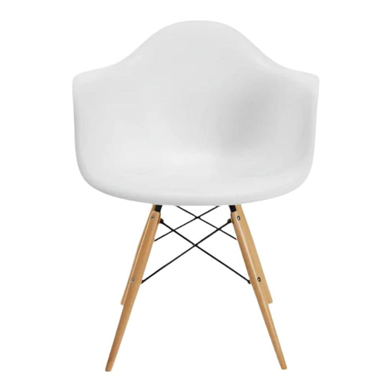 White Plastic Bucket Armchair with Wood Legs M7597