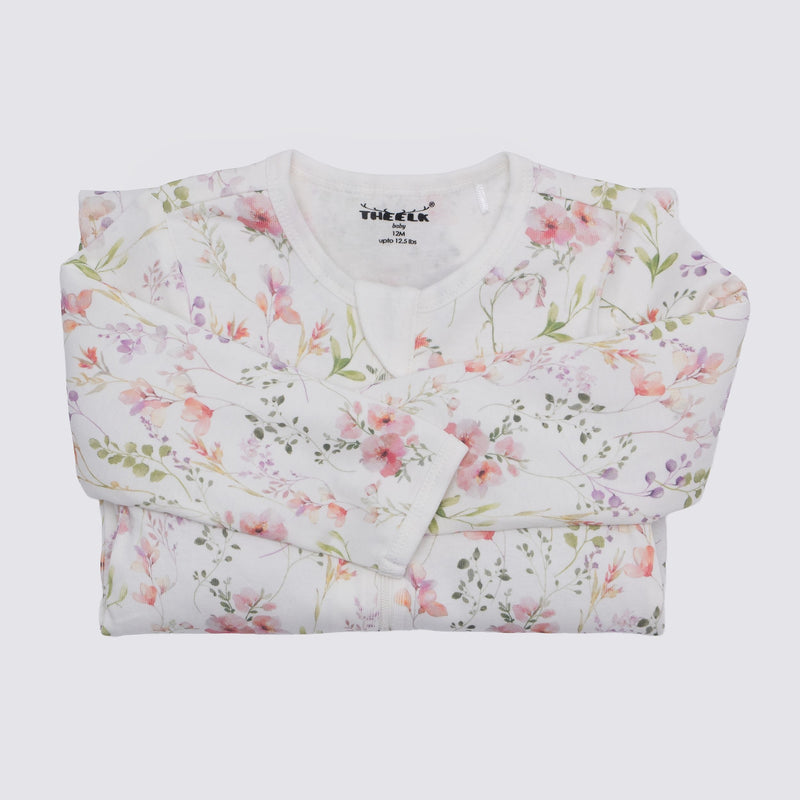 Floral Print Premium Organic Cotton Play and Grow Rib Foot Zippy, Various Sizes X1395