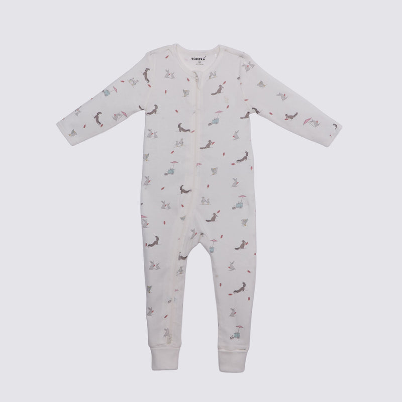 Racoon Print Premium Organic Cotton Play and Grow Rib Foot Zippy, Various Sizes B1386