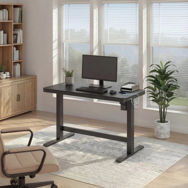 Tresanti Tessa 119.4 cm (47 in.) Adjustable Height Desk with LED Lighting, Black G3833