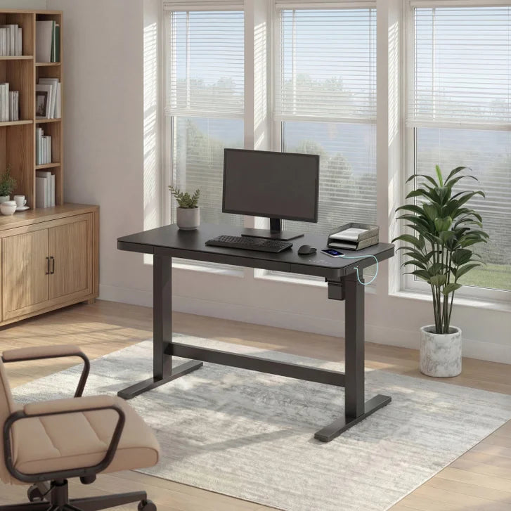 Tresanti Tessa 119.4 cm (47 in.) Adjustable Height Desk with LED Lighting, Black G3833
