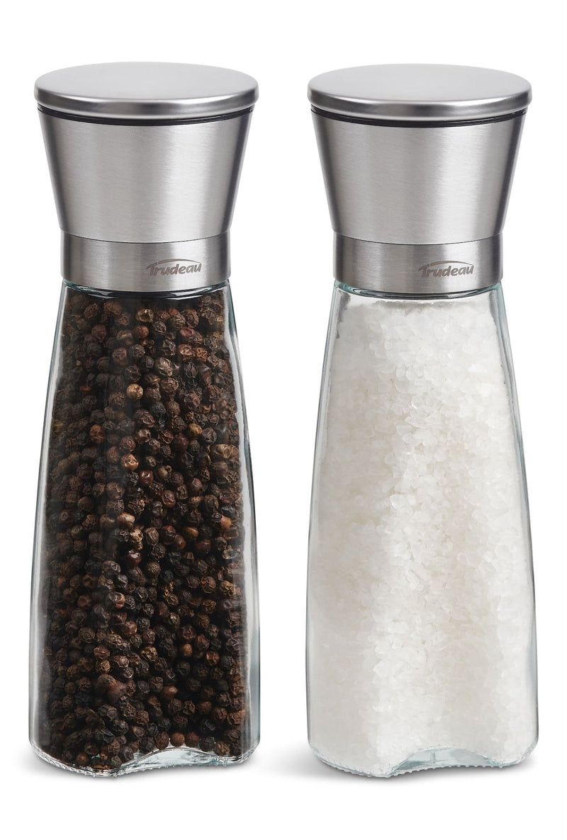 Stainless Steel/Glass Salt & Pepper Grinder Mill Set, Pre-Filled, 8-in, 2-pc D2945