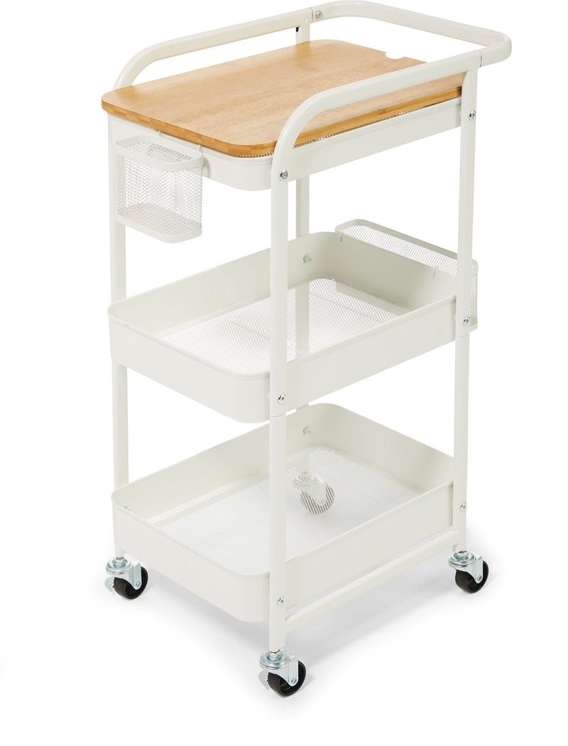 Engrained Steel 3-Tier Utility Cart with 4 Wheels White D6939