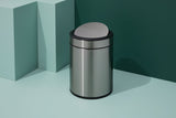 Steel and Plastic Circular Swing Lid Garbage Bin, Silver, 8-L