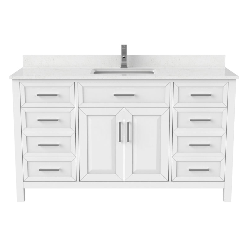 Terrence Undermount Single Sink Stone Top Bathroom Vanity with Drawer & Cabinet Organizer, White, 60-in J8590