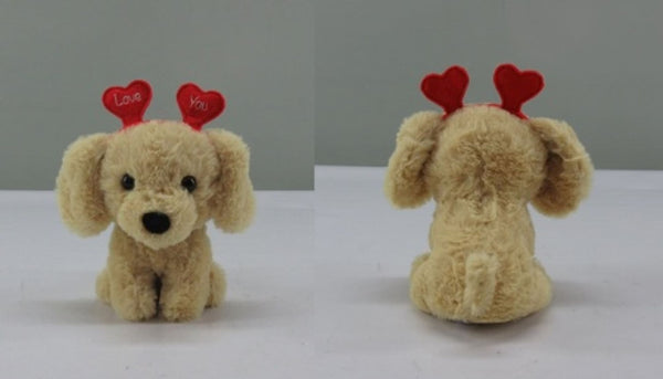 Valentine's Day Plush Dog with Heart Headband Gift for Valentine's/Anniversary Day, 6.5-in E6465