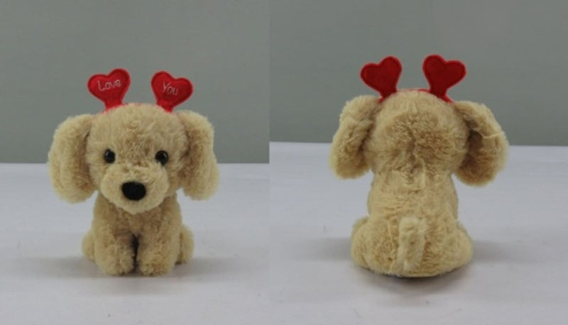 Valentine's Day Plush Dog with Heart Headband Gift for Valentine's/Anniversary Day, 6.5-in E6465