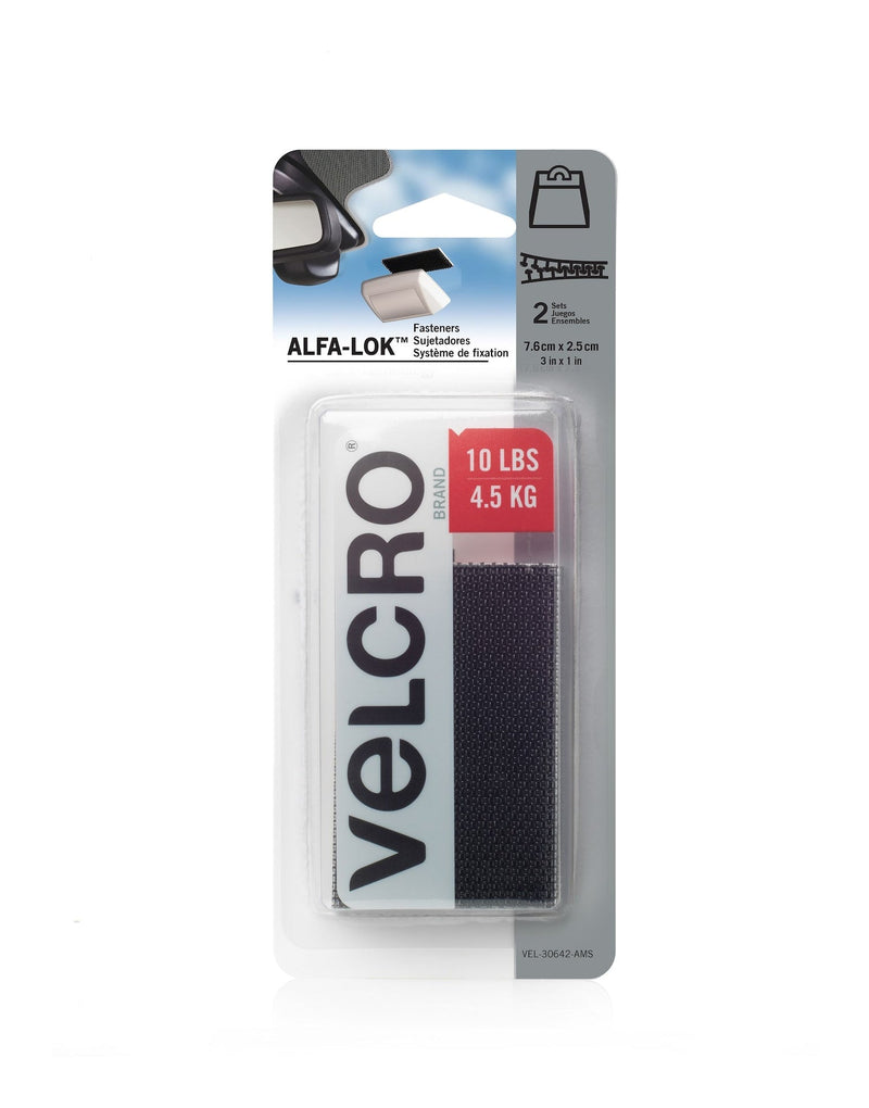 Hook-and-loop ALFA-LOK Double-Sided Adhesive Fastener Strips, Black, 10-lbs, 2-pk T2883