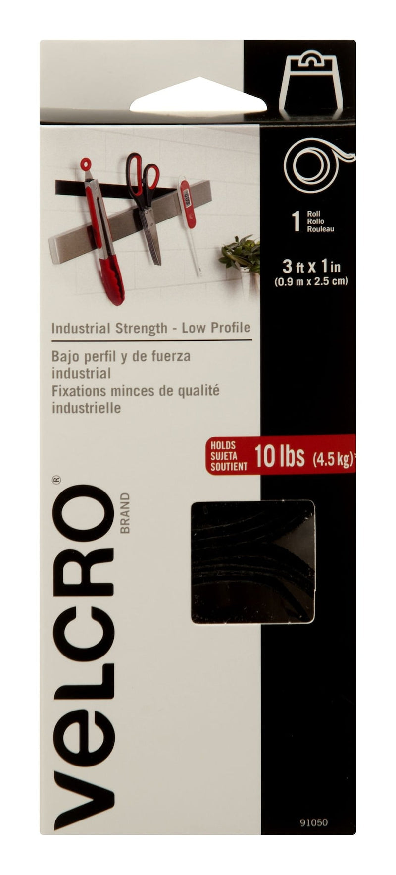 Hook-and-loop Industrial Strength Low Profile Heavy Duty Tape, Black, 10-lbs, 3-ft x 1-in, 1-pk H2968