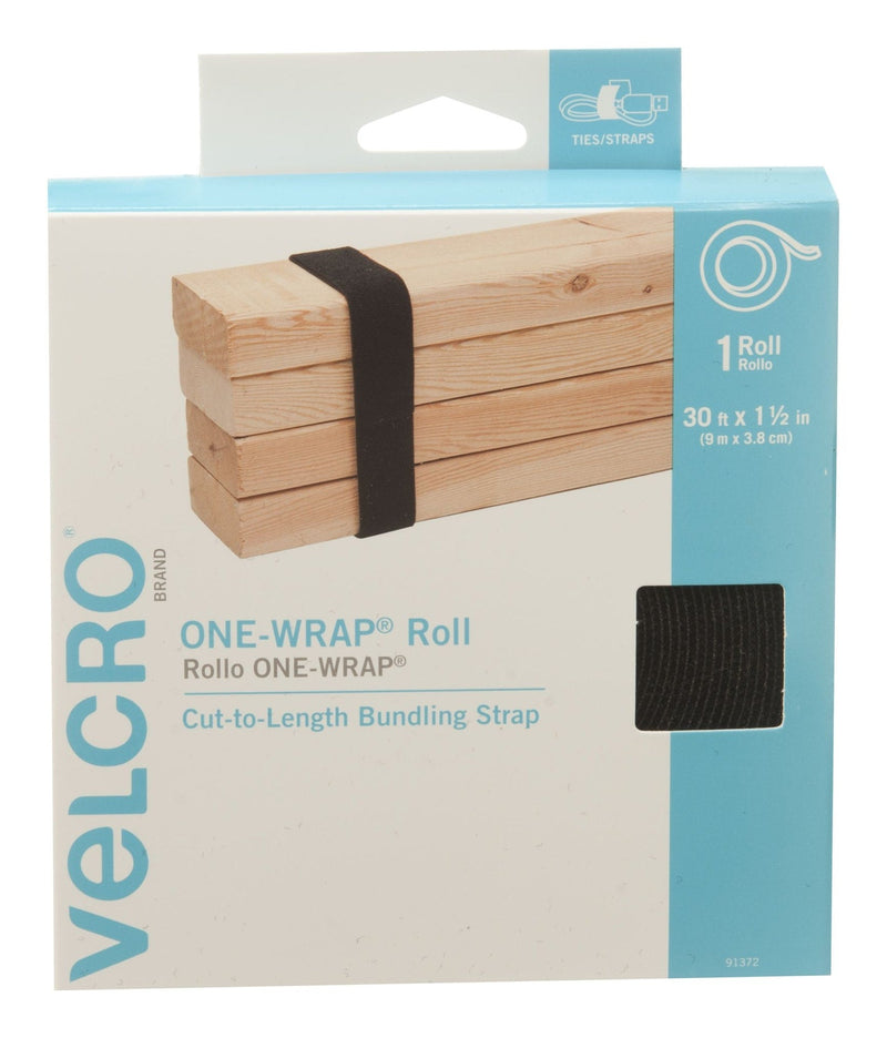 Hook-and-loop ONE-WRAP Adjustable Reusable Hook-and-loop Hook and Loop Strap, Black Roll, 30-ft x 1-1/2-in, 1-pk F2112