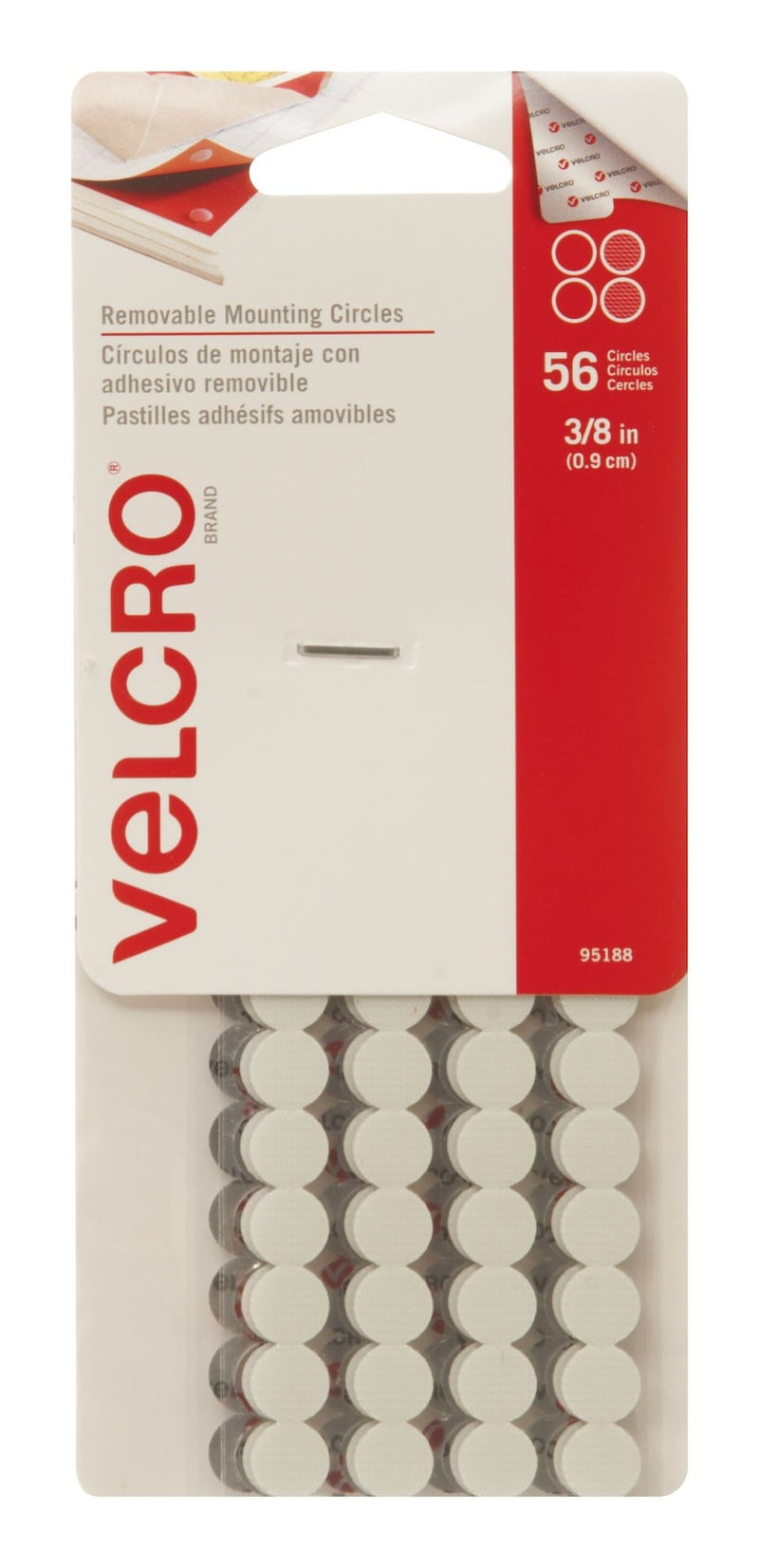 Hook-and-loop Removeable Adhesive Peel and Stick Mounting Circles, White, 3/8-in, 56-pk W4755