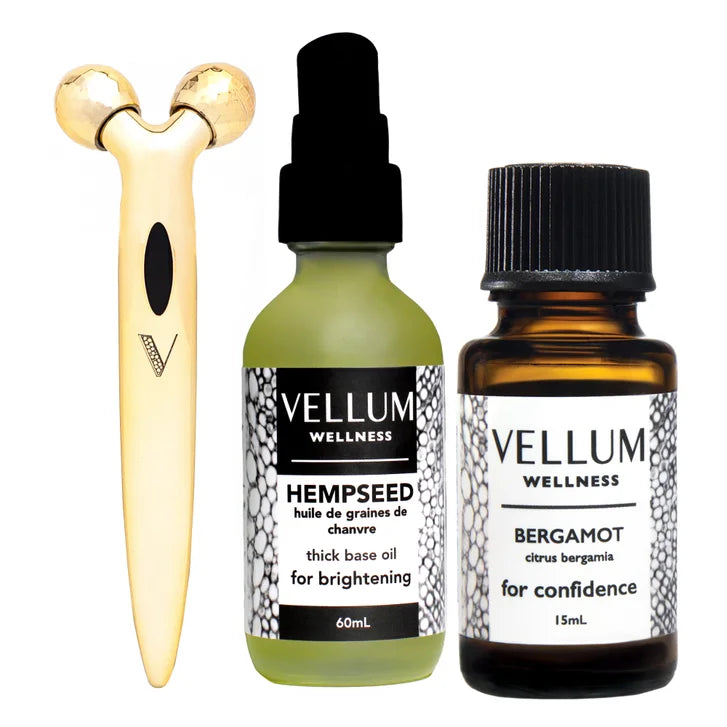 Vellum Wellness Mature Skin Kit with Essential Oils and Facial Roller T5484