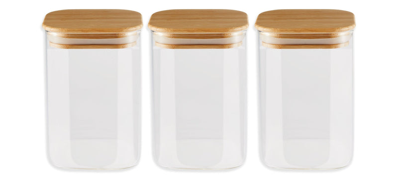 Square Glass Pantry Storage Container Set with Airtight Bamboo Lid, 3 Count T4191