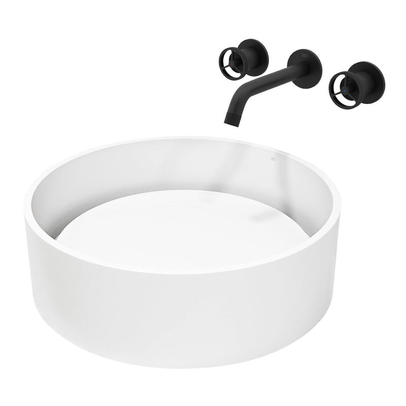 Anvil Round White Composite Bathroom Sink/Basin Set with Cass Wall Mount Faucet and Pop-Up Drain G7673
