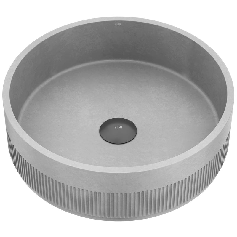 Cypress 16-in Deep Grey Bathroom Sink/Basin with Round Fluted Vessel T3891