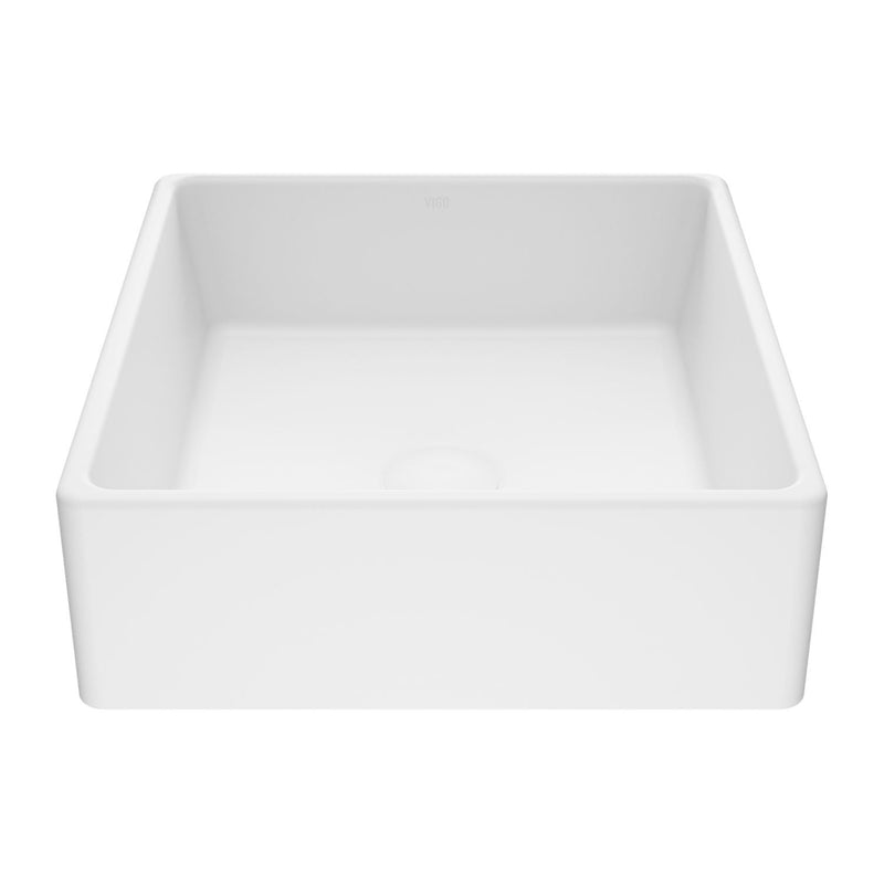 Dianthus Matte Stone Square Vessel Bathroom Sink, Above-Counter Installation, White G9473