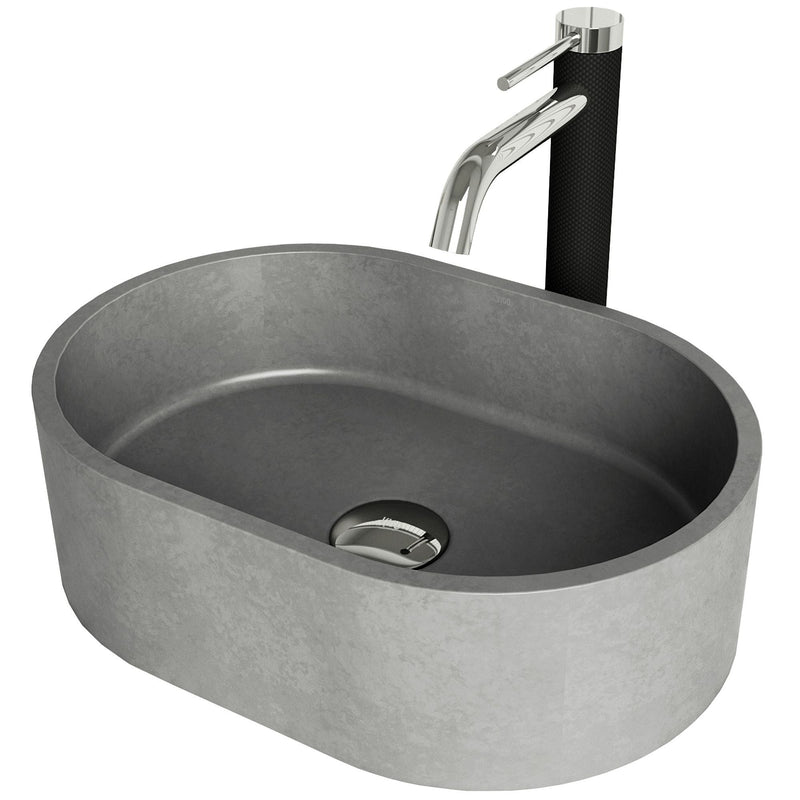 Giralda Gothic Grey Bathroom Sink/Basin Set with Lexington Faucet and Oval Composite Vessel M1389