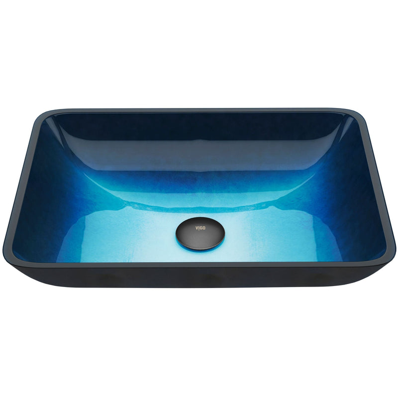 Glass Rectangular Vessel Bathroom Sink/Basin, Turquoise A7666