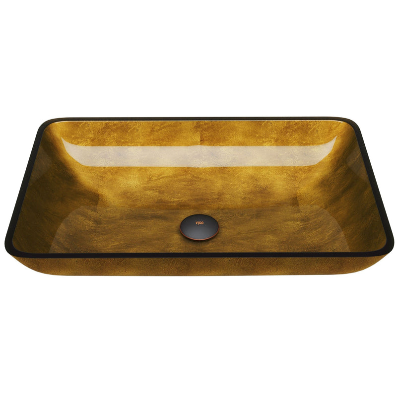 Glass Rectangular Vessel Bathroom Sink/Basin with Rounded Edges & Deep Bowl, Copper G3905