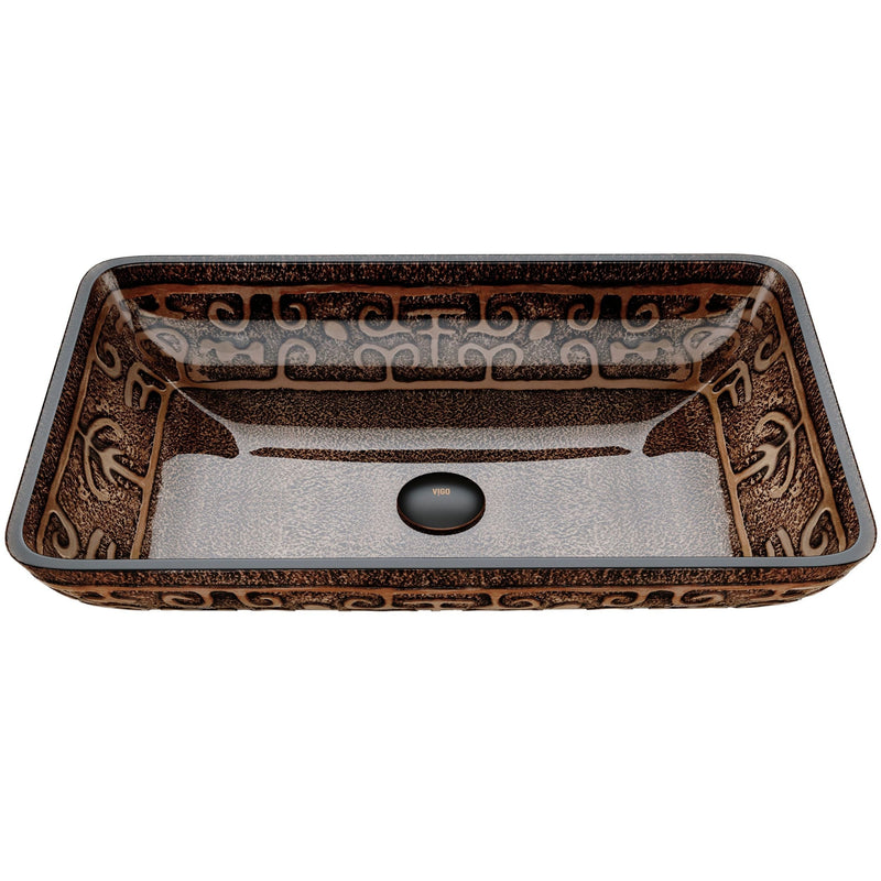 Glass Rectangular Vessel Bathroom Sink/Basin with Rounded Edges & Deep Bowl, Gold V8616