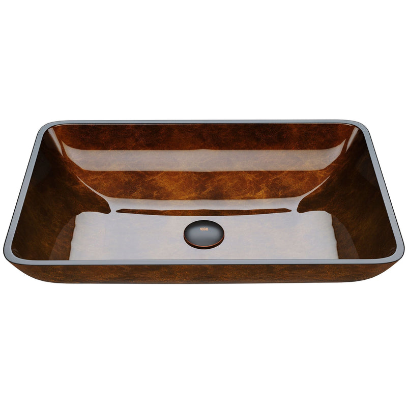 Glass Rectangular Vessel Bathroom Sink/Basin with Rounded Edges & Deep Bowl, Russet J7750