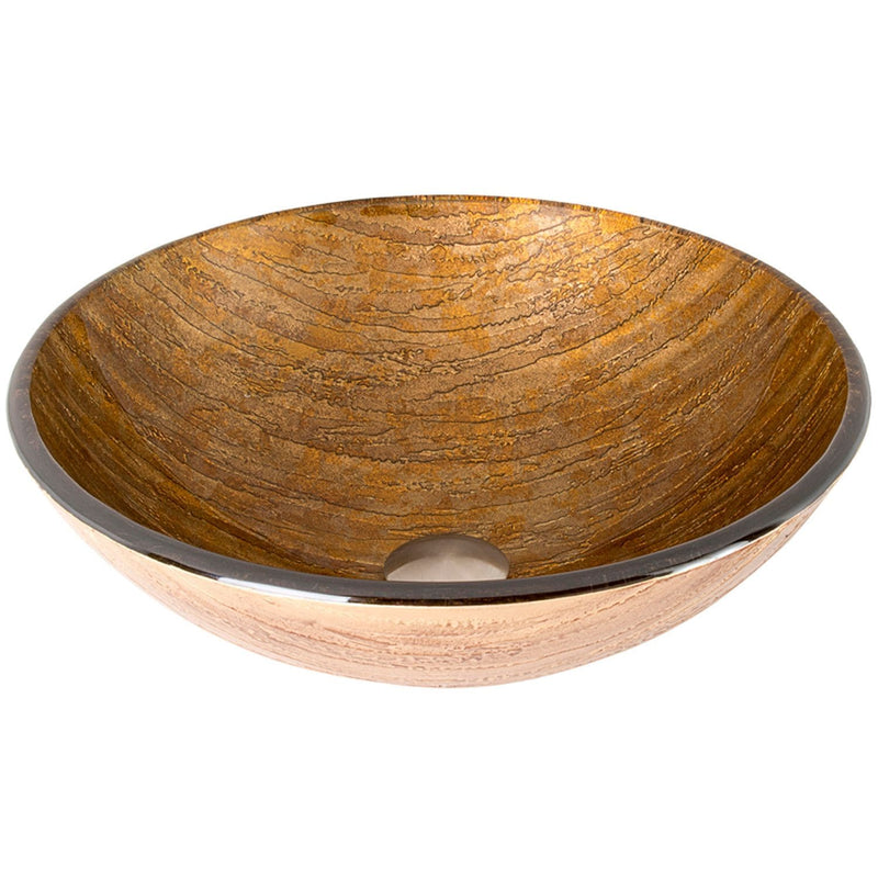 Glass Round Vessel Bathroom Sink/Basin with Rounded Edges & Deep Bowl, Amber Sunset Q2427