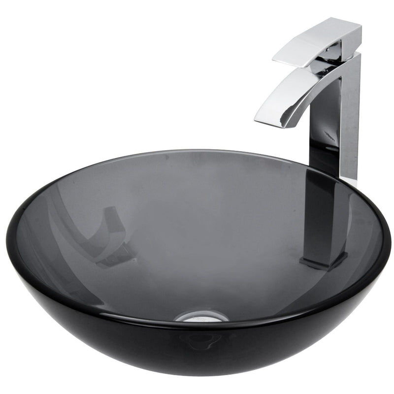 Glass Sheer Black Bathroom Sink/Basin Set with Duris Faucet and Round Vessel U9172