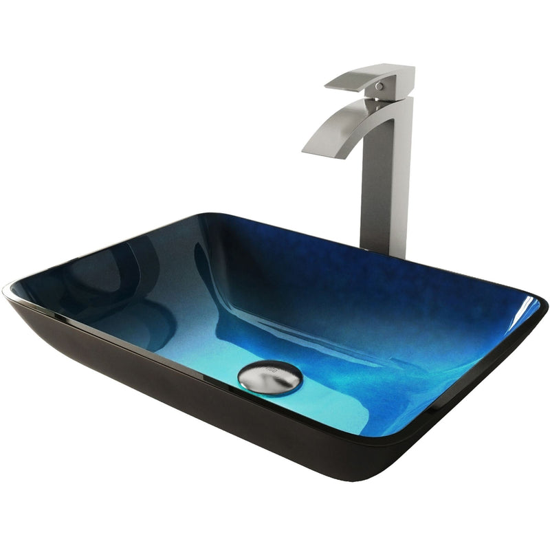Glass Turquoise Water Bathroom Sink/Basin Set with Duris Faucet and Rectangular Vessel Q7741