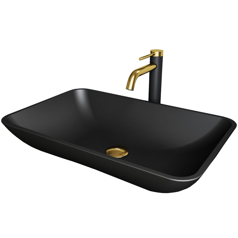 Hadyn Matte Black Bathroom Sink/Basin Set with Lexington Faucet and Rectangular Vessel O3751