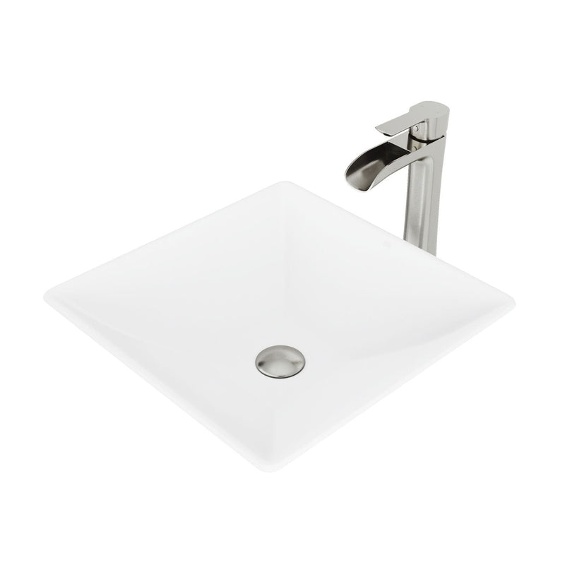 Hibiscus White Bathroom Sink/Basin Set with Niko Faucet and Square Composite Vessel H7793