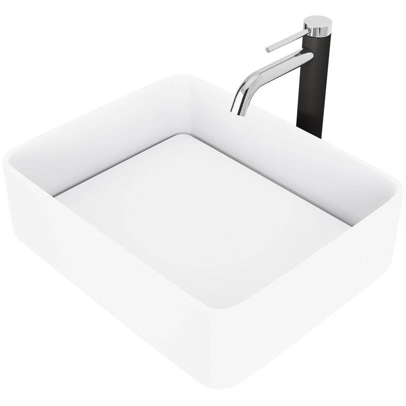 Jasmine White Bathroom Sink/Basin Set with Lexington Faucet and Rectangular Composite Vessel A3618