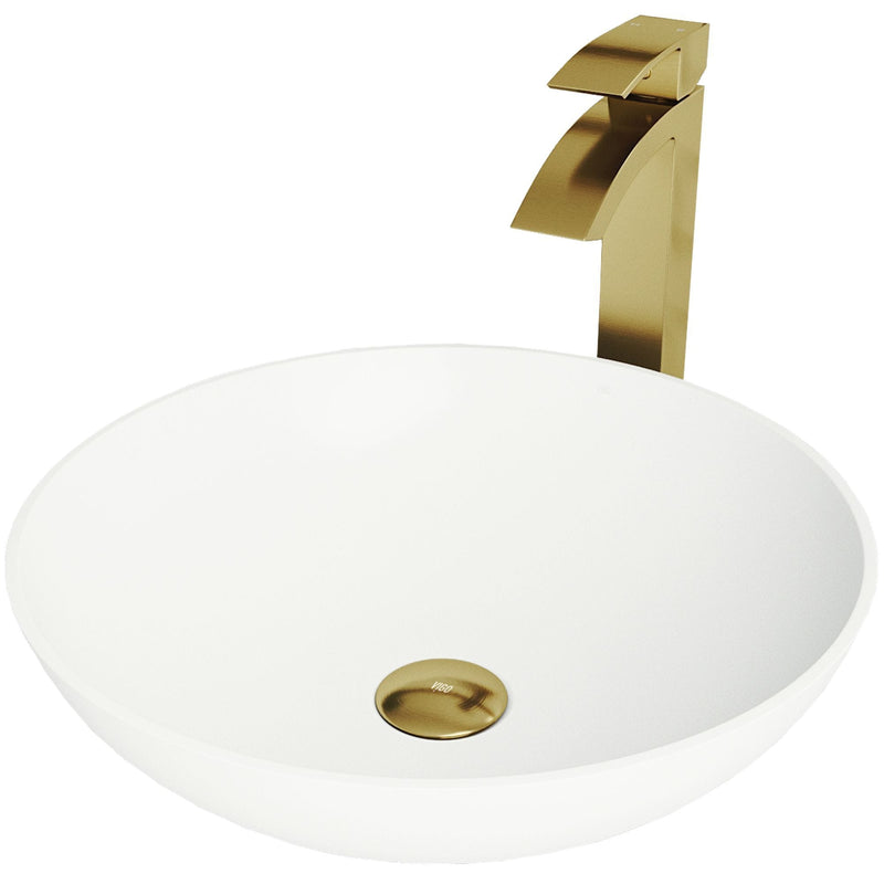 Lotus Round White Composite Bathroom Sink/Basin Set with Duris Faucet and Pop-Up Drain Z0930