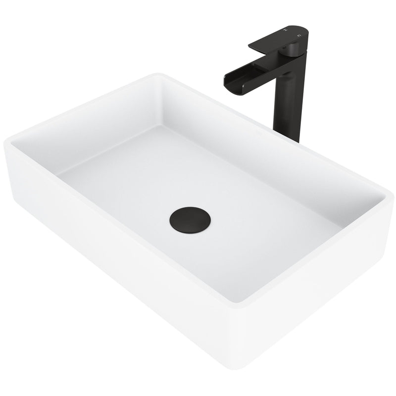 Magnolia White Bathroom Sink/Basin Set with Amada Faucet and Rectangular Composite Vessel R4483