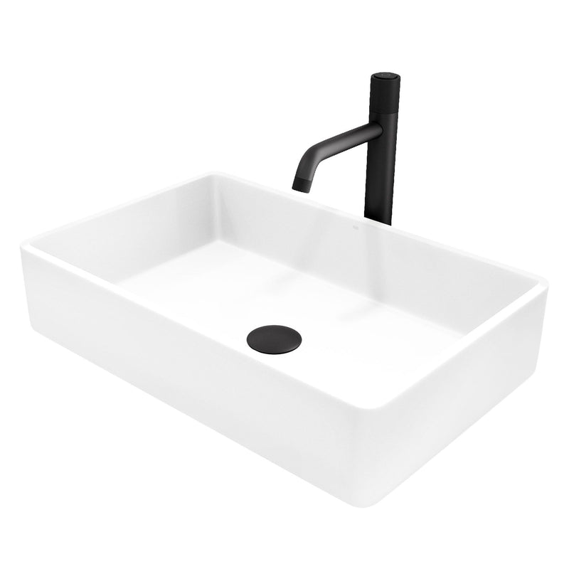 Magnolia White Bathroom Sink/Basin Set with Apollo Faucet and Rectangular Composite Vessel Q8740