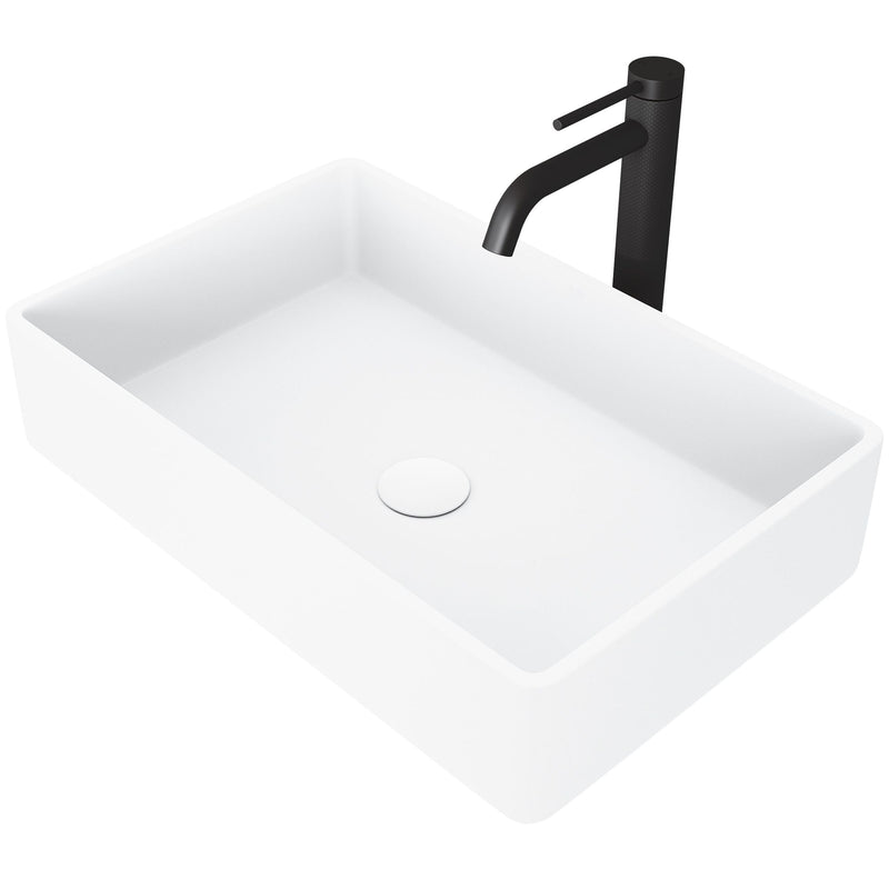 Magnolia White Bathroom Sink/Basin Set with Lexington Faucet and Rectangular Composite Vessel Z9465