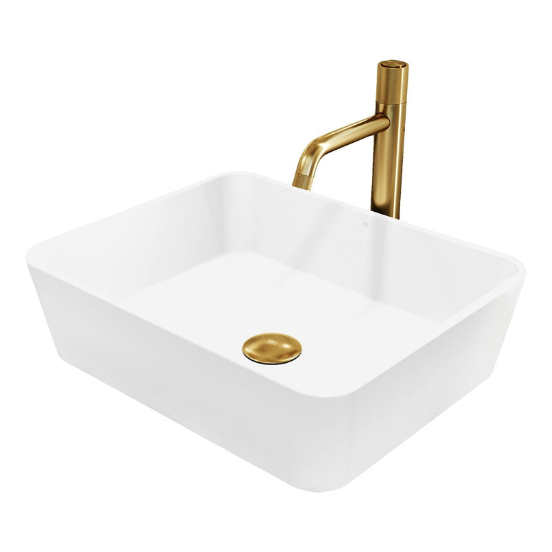 Marigold Matte White Bathroom Sink/Basin Set with Apollo Faucet and Rectangular Composite Vessel Z1175