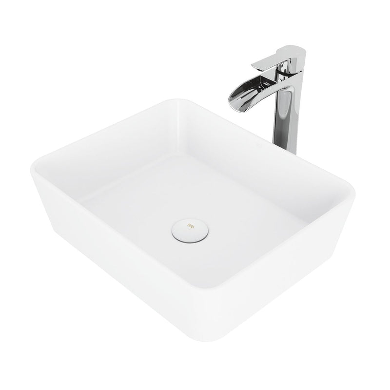 Marigold Matte White Bathroom Sink/Basin Set with Niko Faucet and Rectangular Composite Vessel I9094