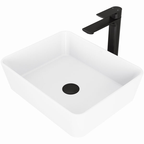 Marigold Matte White Bathroom Sink/Basin Set with Norfolk Faucet and Rectangular Composite Vessel J4323