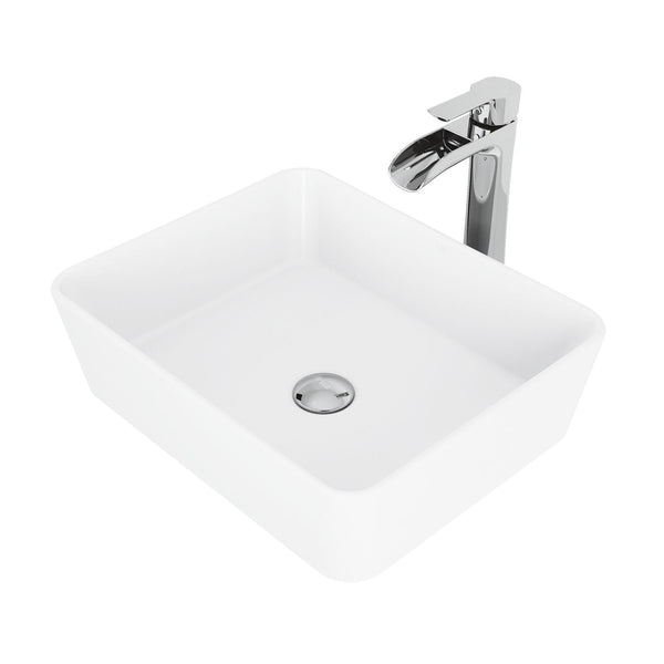 Marigold White Bathroom Sink/Basin Set with Niko Faucet and Rectangular Composite Vessel M9694