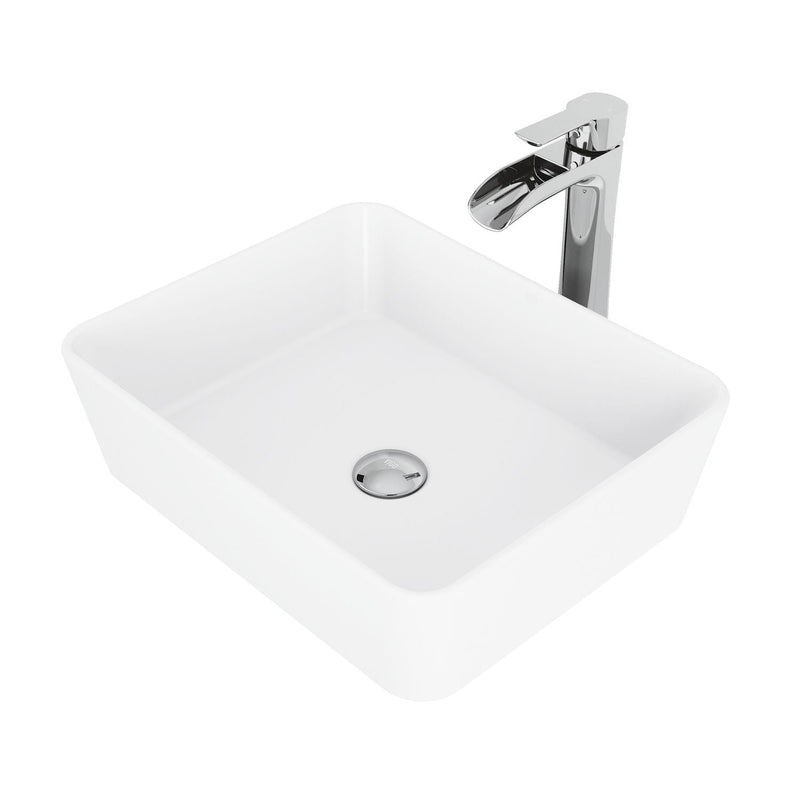 Marigold White Bathroom Sink/Basin Set with Niko Faucet and Rectangular Composite Vessel M9694