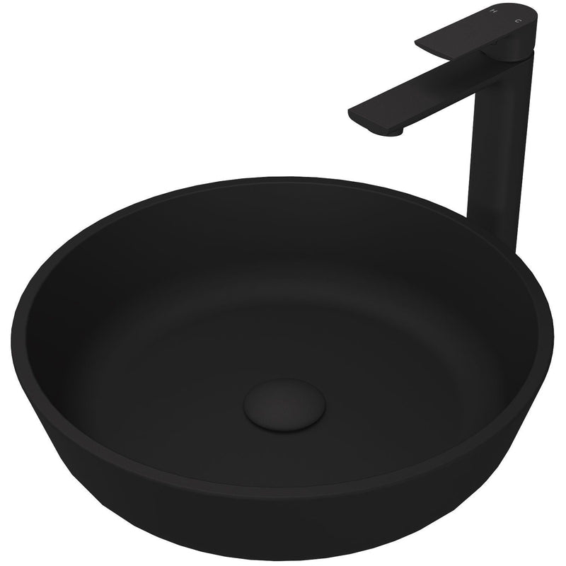Modus Matte Black Bathroom Sink/Basin Set with Norfolk Faucet and Round Glass Vessel R2742